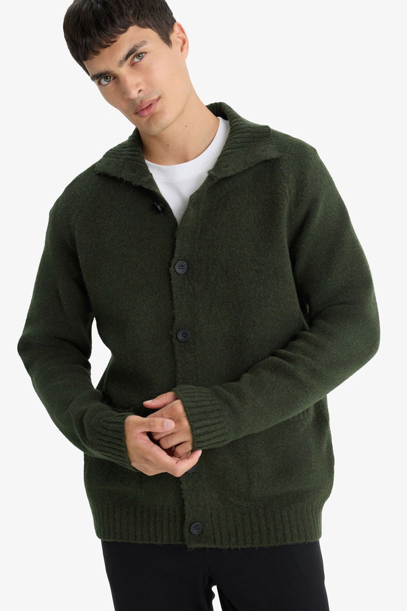 DeFacto Green Man Standard Fit Turtleneck Knitwear Cardigan Casual - Image 3
